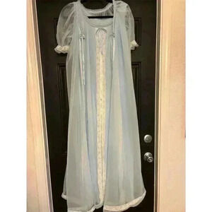 Vintage 1950s Tosca Women's Blue Kimono Robe & Gown Set Size M